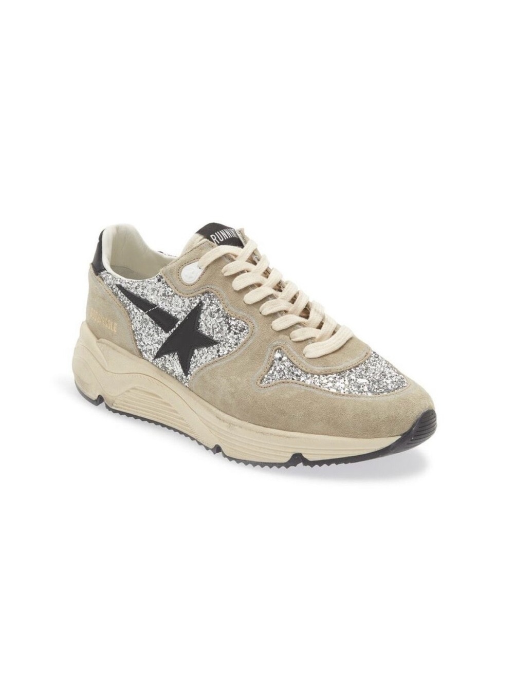 Golden Goose Beige Suede & Silver Glitter Star Trainer Running Shoes
